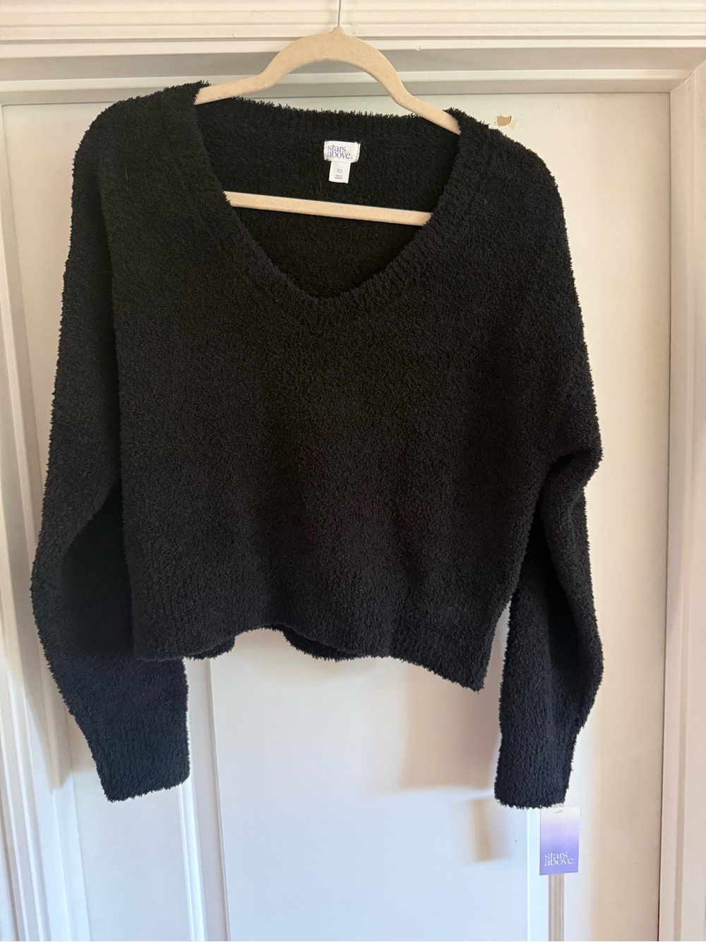 Cozy Black Plush V-Neck Sweater